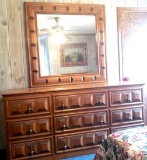 Mid Century Modern Custom Made Wood 9 Drawer Dresser and Mirror, Cube Design