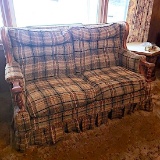 Vintage Plaid Loveseat with Wood Trim