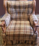 Vintage Plaid Chair with Wood Trim