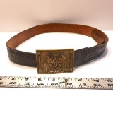 Vintage Masonic Solid Brass Belt Buckle with Leather Belt