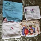 Small Lot of Vintage Embroidered Linens and 1976 Calendar