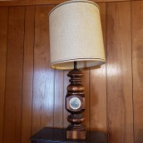 Vintage Wood Lamp with Currier and Ives Scenes