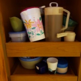 Cabinet Lot Full Of Plastic Kitchen Items, Storage Containers and More