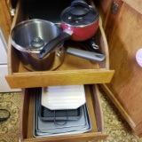 Cabinet Lot of Pots, Pans and Baking Trays