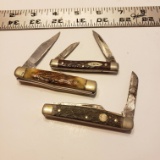 Lot of 3 Vintage Bone Handle Pocket Knives, Case, Tree Brand, Parker and Son