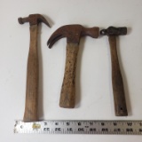 Lot of 3 Vintage Wood Handle Hammers