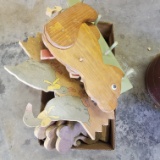 Box Lot of Handmade Wood Decorative Items