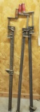 Vintage Lot of 3 Wood Clamps On Metal Pole