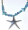 Pretty Blue Beaded Necklace with Large Silver Tone Starfish Pendant