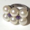 Vintage Sterling Silver Ring with 7 Pearls & 2 Purple Stones Size 7