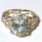 Pretty 10K Gold Ring with Light Blue Stone & Clear Stones Size 7