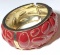 Gold Tone Red Enamel Thick Hinged Bracelet