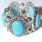 Silver Tone Stretchy Chunky Bracelet with Faux Turquoise Stones