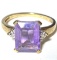 10K Gold Ring With Large Purple Rectangular Stone & Clear Stones Size 7