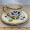 Hand Painted Eggshell Georgian Demitasse Cup & Saucer with Purple Flowers & Gilt Accent