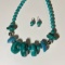 Turquoise Tone Beaded Costume Necklace with Matching Pierced Earrings