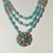 Unique Long Necklace with Turquoise Colored Beads & Pendant/Brooch