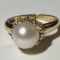 14K Gold Ring with Pearl in High Setting Size 7