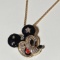 Gold Tone Enamel Mickey Mouse Pendant/Pin on Long Gold Tone Chain