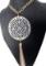 Large Gold Tone Pendant with Tassle on Long Gold Tone Chain