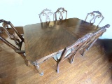 Beautiful Dark Wood Dining Table with 6 Chairs & Leaf