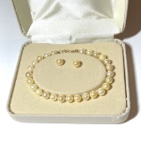 Beautiful Pearl & 14K Gold Bracelet with Matching Earrings