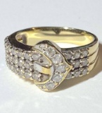 10K Gold Belt Ring with Clear Stones Size 8