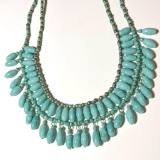 Pretty Turquoise Colored Stone Bib Style Necklace