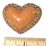 Pretty Gold Tone Enamel Heart Pin