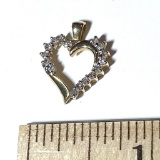 10K Gold Heart Pendant with Clear Stones