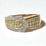 14K Gold Tie Ring with Clear & Green Stones Size 8