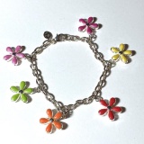Silver Tone Multi-Colored Flower Bracelet