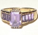 10K Gold Ring with Purple Stones Size 8