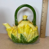 Decorative Yellow & Green Ceramic Majolica Style Teapot