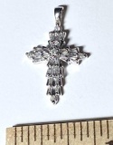 10K White Gold Cross Pendant with Clear Stones