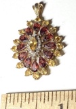 10K Gold Pendant with Red & Amber Colored Stones
