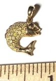 10K Gold Fish Charm/Pendant with Tiny Yellow Stones