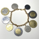 14K Gold Bracelet with Misc Foreign Coin Charms