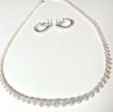Sterling Silver Necklace with Cubic Zirconia Stones and Sterling Earrings