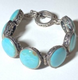 Silver Tone Bracelet with Turquoise Colored Stones & Toggle Clasp