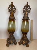 Pair of Decorative Accent Pieces w/ Glass Globes & Molded Resin Bases