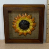 Small Wooden Shadow Box Art with Metal Sunflower