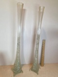 Pair of Tall Glass Vases with Iridescent Glass Stones