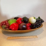 Huge lot of Vintage Glass Fruit & Veggies in Wooden Dough Bowl