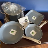 Awesome NEW Set of Green Pan - Lidded Pot & 3 Pans in Box