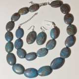 3 Piece Natural Oval Stone Necklace, Bracelet & Earrings - Never Worn