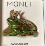 Monet Collectible Enamel Frog Trinket Box with Original Box