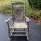 Antique Split Oak Rocker, Carved Back, Wood Sturdy