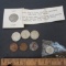 Odd Lot of Coins, 3 Wheat Pennies, 3 1940 Nickels, Uncirculated 1972 Dime, Free Coin From Bank