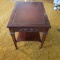 Mid Century Mahogany Leather Top End Table with Drawer on Castors
